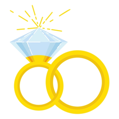 Engagement ring with blilliantom. Concept of wedding, engagement, love. Flat illustration of wedding rings on a white background.のイラスト素材