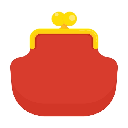 Red retro coin purse icon. Storage of money, accumulation of funds. Flat vector cartoon wallet illustration. Objects isolated on a white background.のイラスト素材