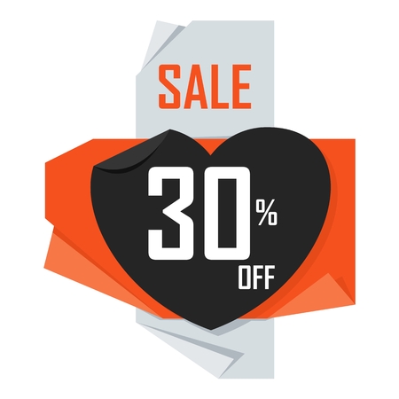 Origami Valentines day stickers. Sale tag, poster template. Flat vector cartoon illustration. Objects isolated on a white background.のイラスト素材
