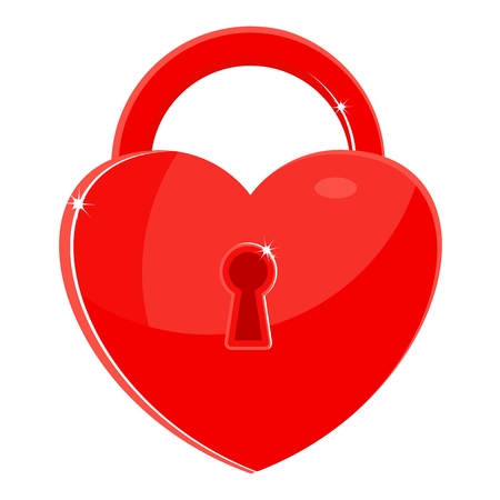 Heart as the key to the lock. Sincere feelings, love. Icon for postcards, greetings, Valentines Day. Flat vector cartoon illustration. Objects isolated on a white background.のイラスト素材
