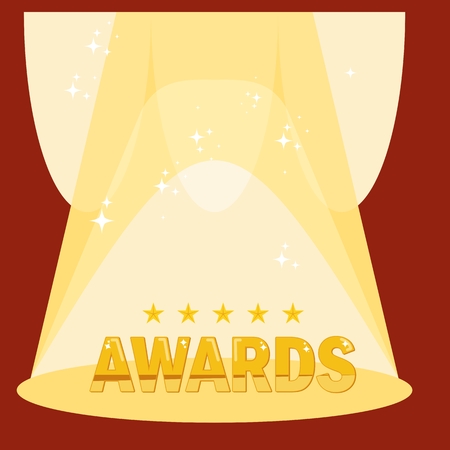 Spotlight on stage for awards. Fame and success, celebrities and famous personalities. Flat vector cartoon illustration. Objects isolated on a white background.のイラスト素材