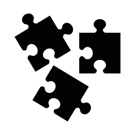 Black puzzle icon. Flat vector cartoon illustration. Objects isolated on a white background.のイラスト素材