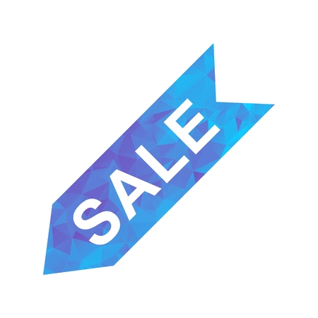 Modern blue low poly sale sticker icon. Flat vector cartoon illustration. Objects isolated on a white background.のイラスト素材