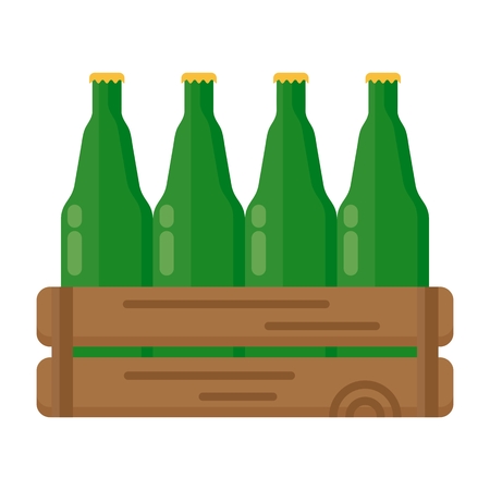 Brown wooden box for bottles of beer. Packaging for gifts, parcels and goods. Flat vector cartoon illustration. Objects isolated on a white background.のイラスト素材