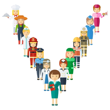 Set of men and women of various professions. Labor Day, employment service, human resources in various industries.のイラスト素材