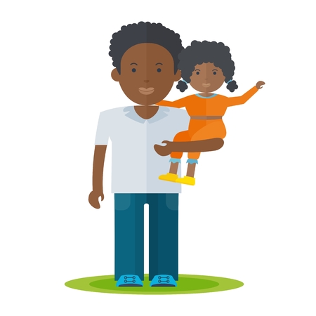 African father and little baby girl in his hands. Dad and baby flat vector cartoon illustration.のイラスト素材