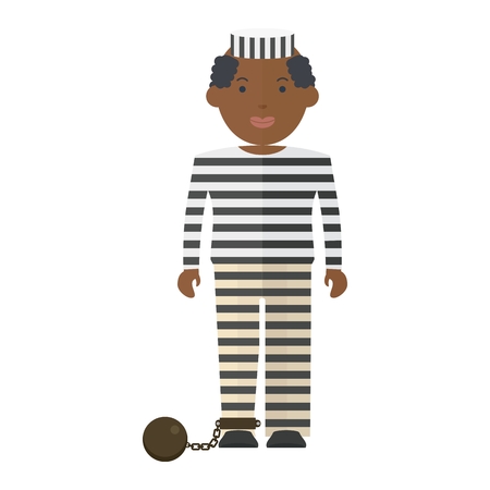 Prisoner in uniform. Flat vector cartoon illustration. Objects isolated on a white background.のイラスト素材