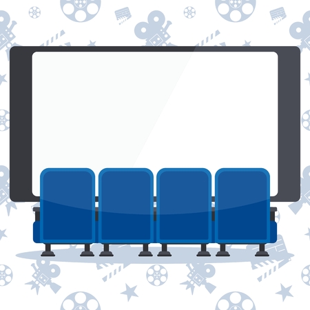 Auditorium and four blue comfortable armchairs in the cinema.のイラスト素材