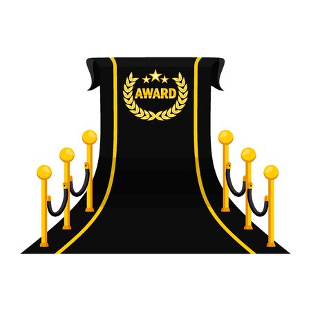 Black carpet entrance on event for vip person. Award podium for famous and celebrities, winner, actor, producer and businessmen. Flat vector cartoon illustration. Objects isolated on white background.のイラスト素材