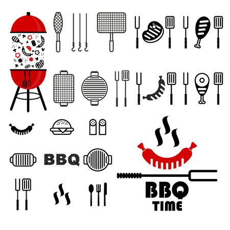 Bbq big set. Flat vector cartoon illustration. Objects isolated on a white background.のイラスト素材