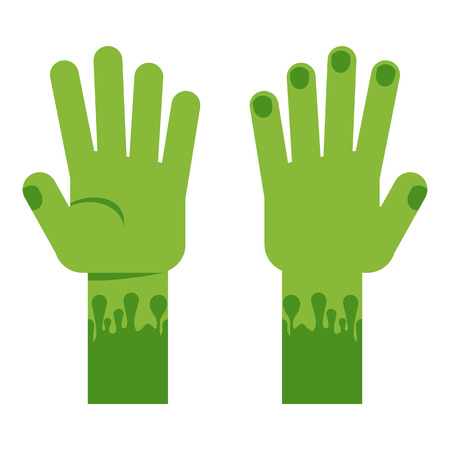 Scary green clawed hands ghouls goiter. Flat vector cartoon decoration for advertising and invitation cards for Halloween.のイラスト素材