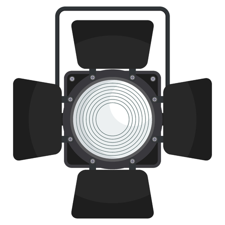 Spotlight for film, photo and video studio. Equipment for stage at concert, performance and festival. Flat vector cartoon illustration. Objects isolated on a white background.のイラスト素材