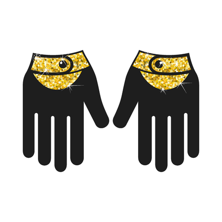 Golden vintage christmass glove isolated on white. Accessory for ceremonial, festive costume. Flat vector design elements for holiday greeting card, certificate, diploma, advertisement, site, banner.のイラスト素材
