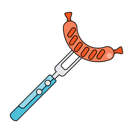 Sausage on fork lines icon.のイラスト素材