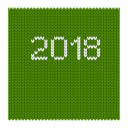Vector knitted pattern with 2018. Christmas nordic fair isle elements. Flat vector cartoon illustration. Objects isolated on white background.のイラスト素材