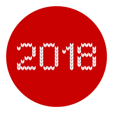 Vector knitted pattern with 2018. Christmas nordic fair isle elements. Flat vector cartoon illustration. Objects isolated on white background.のイラスト素材