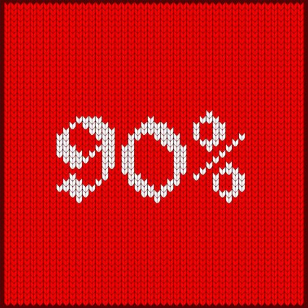 Knitted pattern of discount rate. Sale off ninety percent. Texture in Scandinavian style with white numerals. Label for price tags in online and offline stores, on ads on websites and social media.のイラスト素材