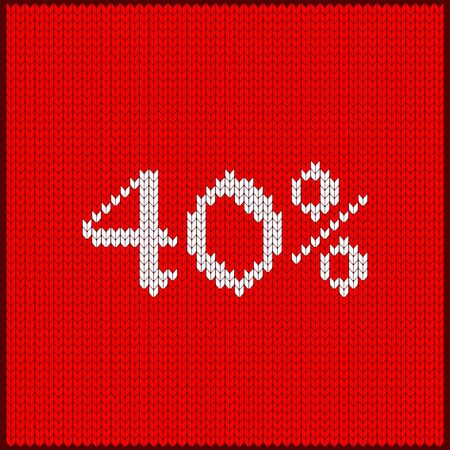 Knitted pattern of discount rate. Sale off forty percent. Texture in Scandinavian style with white numerals. Label for price tags in online and offline stores, on ads on websites and social media.のイラスト素材
