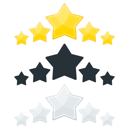 5 stars rating. Feedback and evaluation, degree of satisfaction with product or service on social network and on website. Flat vector cartoon illustration. Objects isolated on white background.のイラスト素材