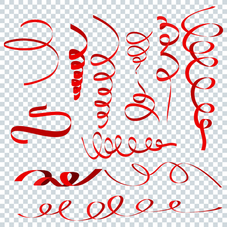 Serpentine set on transparent background. Festive decoration for Greeting card of carnival, holiday and anniversary. Flat vector cartoon illustration.のイラスト素材