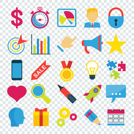 Business icons set on transparent. Flat vector cartoon illustration. Objects isolated on white background.のイラスト素材