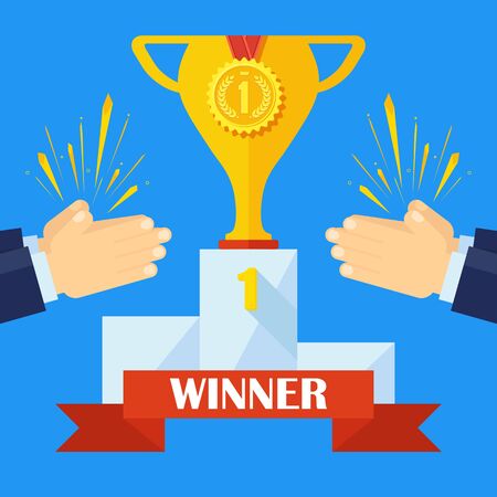 Applause for winner of competition. Achievement concept of  Delight, admiration, respect for success, best result.のイラスト素材