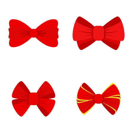 Vector red bow for decorating gifts, surprises for holidays. Packing presents for birthday, new year and Christmas. Promotion and Discount flat illustration. Objects isolated on white background.のイラスト素材