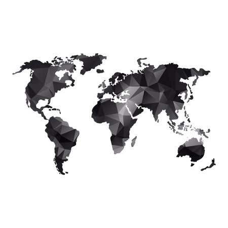 Low poly global world map in grayscale illustration.のイラスト素材