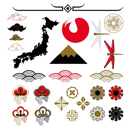 Japanese pattern elementsのイラスト素材
