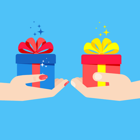 hands holding gift man womanのイラスト素材