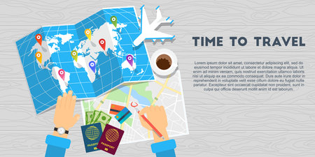 world travel banner wooden backgroundのイラスト素材