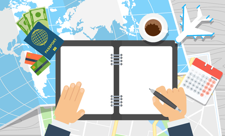 world travel notebook hands writeのイラスト素材