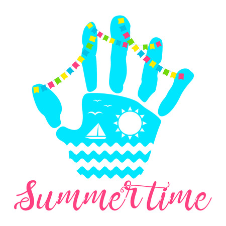 summer time palm oceanのイラスト素材