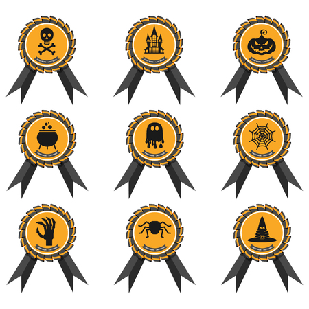 Badge with Halloween characters icon. Playful reward for Halloween party.のイラスト素材