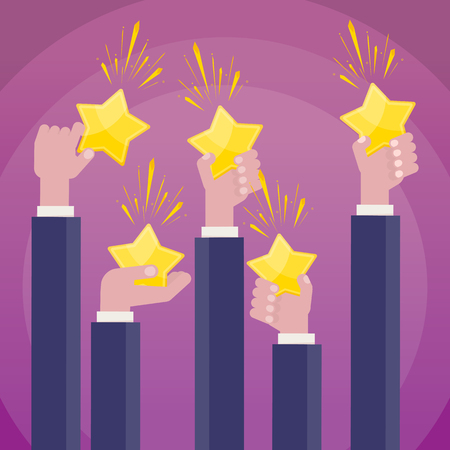 Businessmen with gold stars rating. Appreciation and recognition, praise and the highest reward. Competitions, lottery and gambling.のイラスト素材