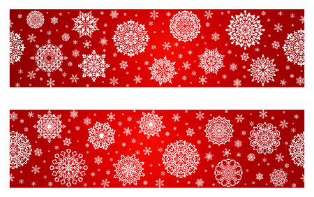 White snowflakes on Christmas decoration border on blue background. Greeting card for Christmas and New Year.のイラスト素材
