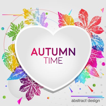 Abstract light card autumn time with leaf prints in bright trendy gradient colors. Vector design elements for the design of postcards, promotional leaflets, autumn sales.のイラスト素材