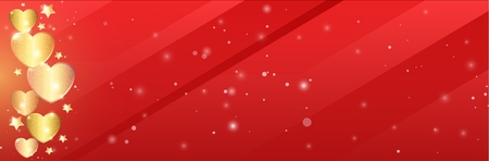 Luxury love red scarlet background for greeting cards for Valentines Day. Gold sparkling hearts. For husband and wife, girlfriend and boyfriend.のイラスト素材