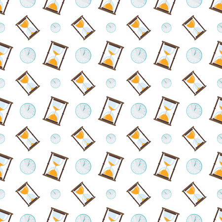 Seamless pattern with hourglass icon. Time measurement. Old fashioned sand clock. Flat vector printed pattern for fabric, curtains or bedding. For home textiles, wrapping paper, clothes.のイラスト素材