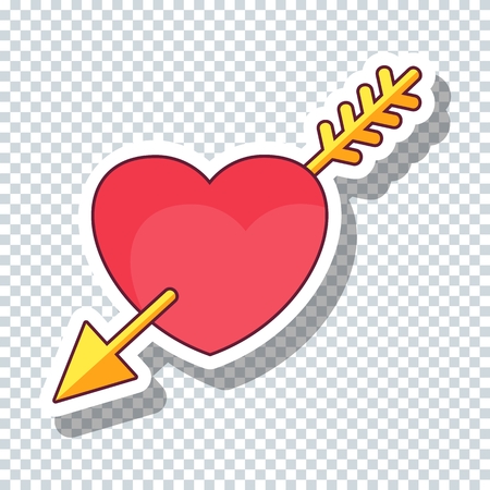 Vector flat heart pierced by an arrow sticker for Valentines Dayのイラスト素材