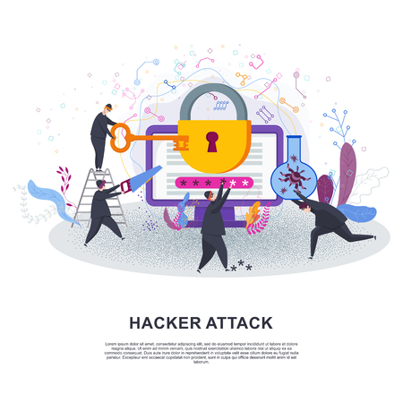 Team of thieves hacks access code to information on the computerのイラスト素材