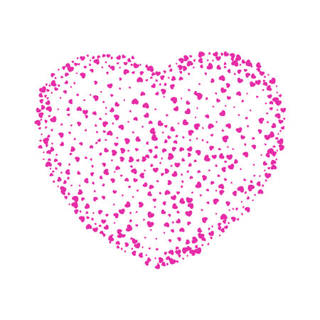 Love heart from gentle flying pink and red hearts. Flat vector cartoon illustration. Objects isolated on white background.のイラスト素材