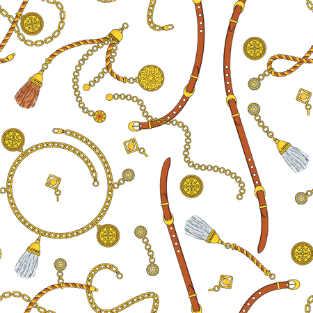 Trendy seamless pattern with pendants and chains, straps and ropes.のイラスト素材