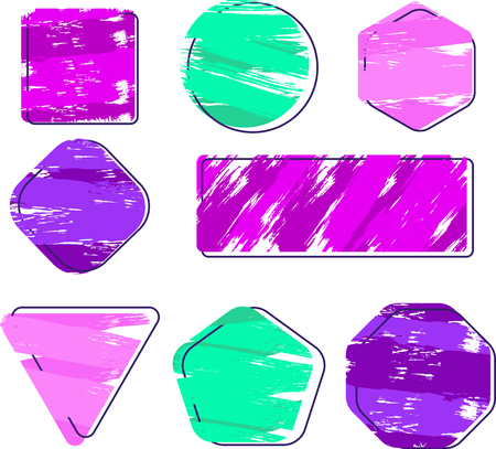 Set of color paint brush badge shape.のイラスト素材