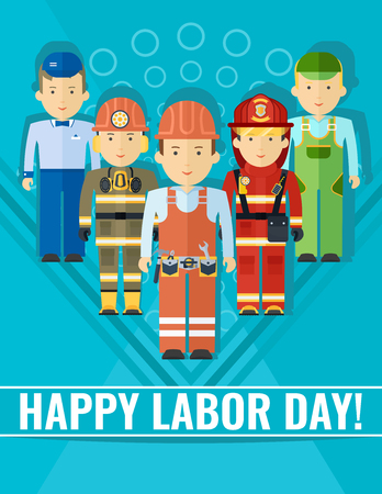 Happy labor day poster with group of people of different professions.のイラスト素材