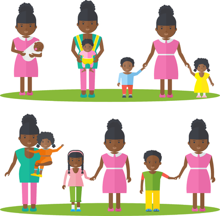 African american mother with kids.のイラスト素材