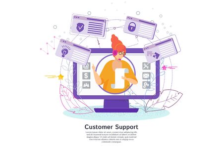 Hotline operator advises client. Online global technical support.のイラスト素材