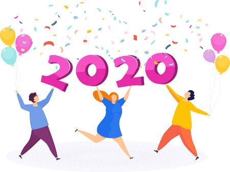 Joyful funny tiny people dancing and bouncing.のイラスト素材