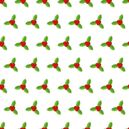 Seamless pattern with Holly berry branch. Flat vector illustration.のイラスト素材