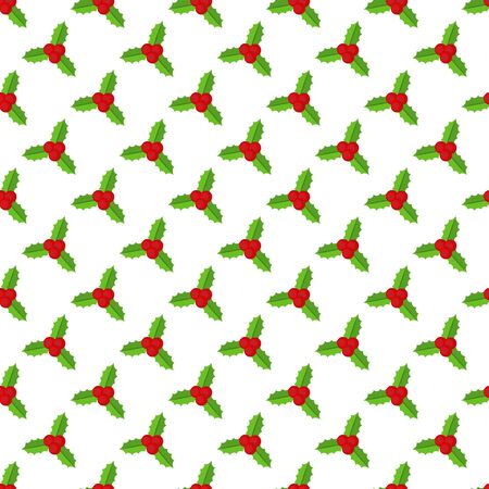 Seamless pattern with Holly berry branch. Flat vector illustration.のイラスト素材